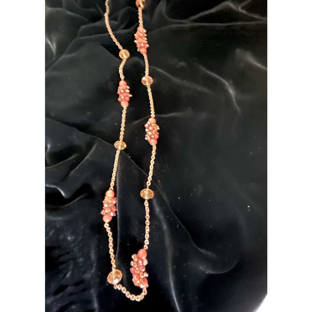 Long length beaded necklace with gold colored chain ~ fall warm colors ~